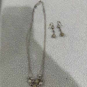 Vintage Double Strand Silver Tone Beaded Necklace & earrings  Costume Jewelry